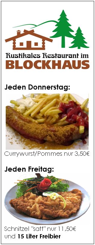 Currywurst und Schnitzel im Blockhaus